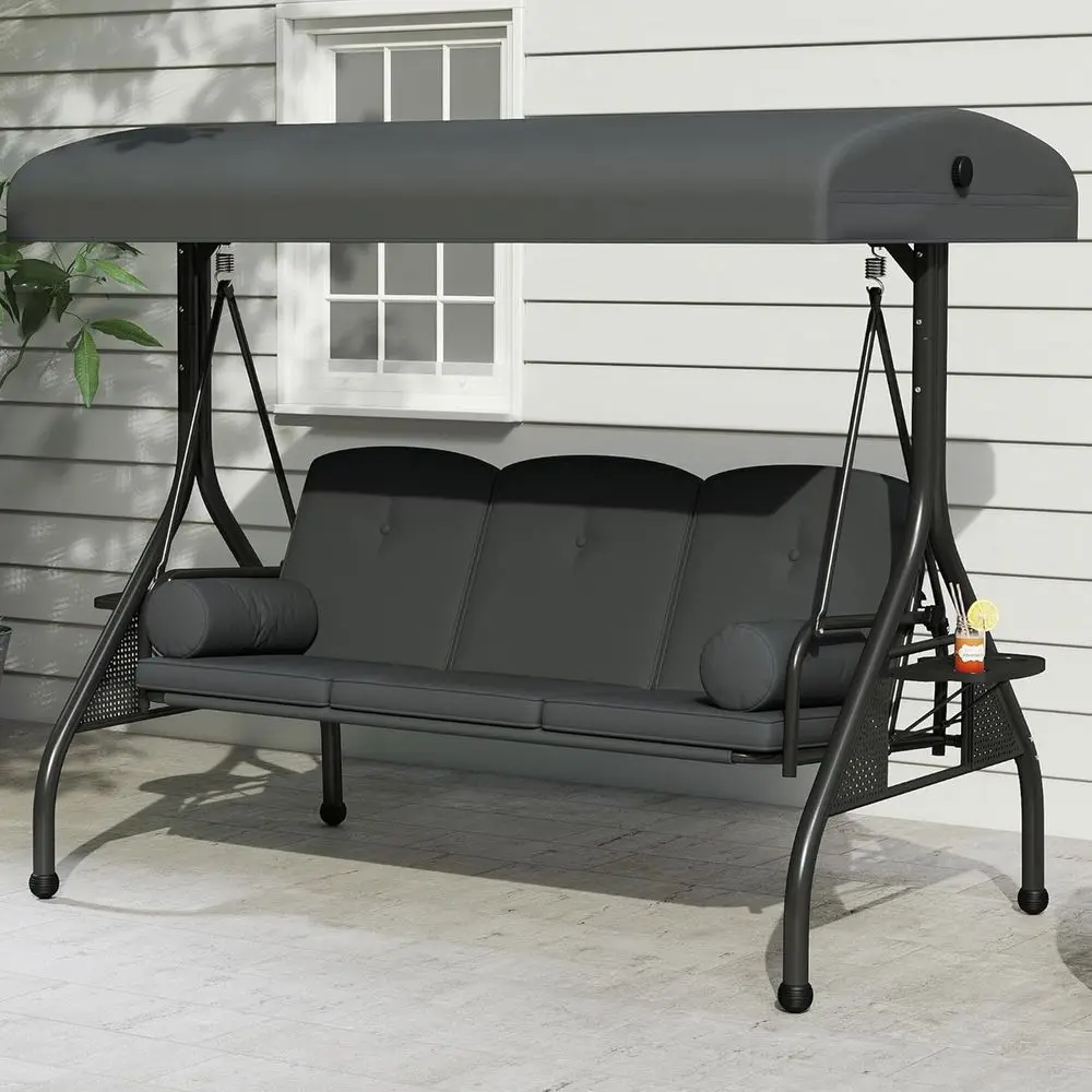 

All-Weather Patio Swing for Adults with Cupholders, Pillows, and Grey Finish