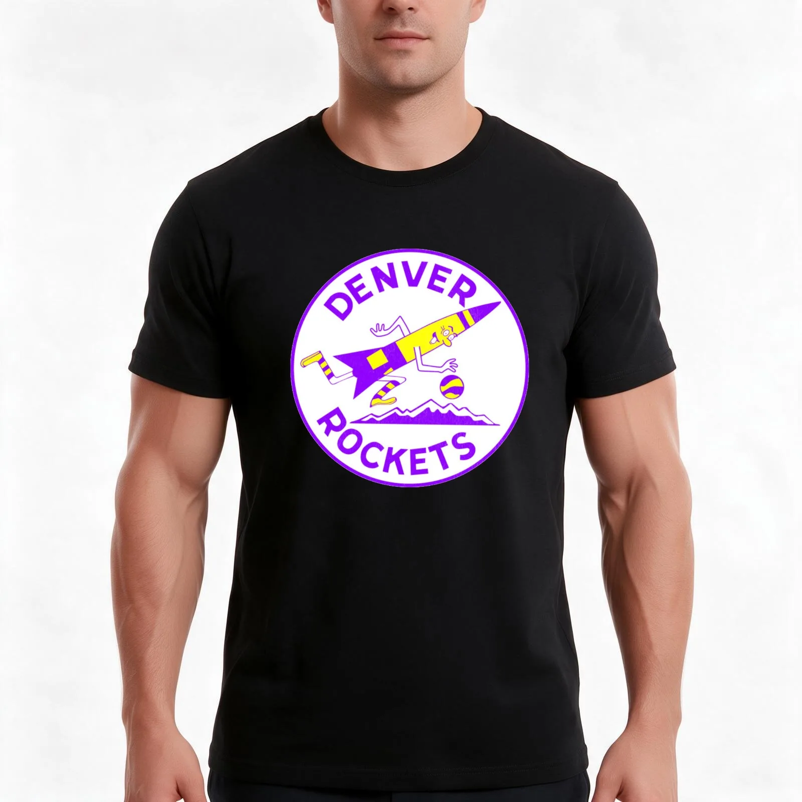 Denver Rockets Vintage Logo T-Shirt Summer Casual Cotton Tee Oversized Streetwear Tops Vintage Graphic Print 100% Cotton