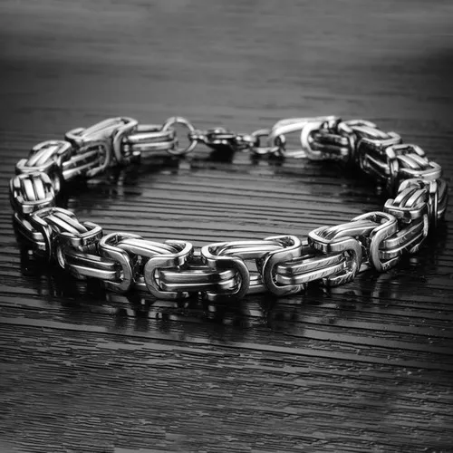 Chavin Thick King Model 8 Mm. Gray Steel Male Bracelet Df14Slv