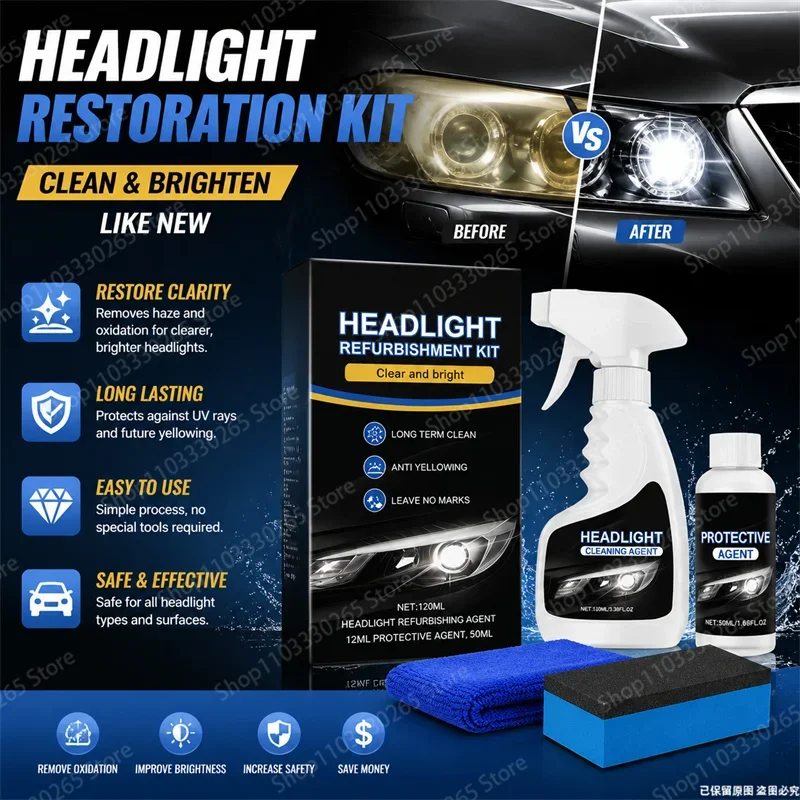 Car Headlight Restoration Kit Anti Yellowing Lens Cleaner Polish Restore Clarity Long Lasting Protection Easy To Use