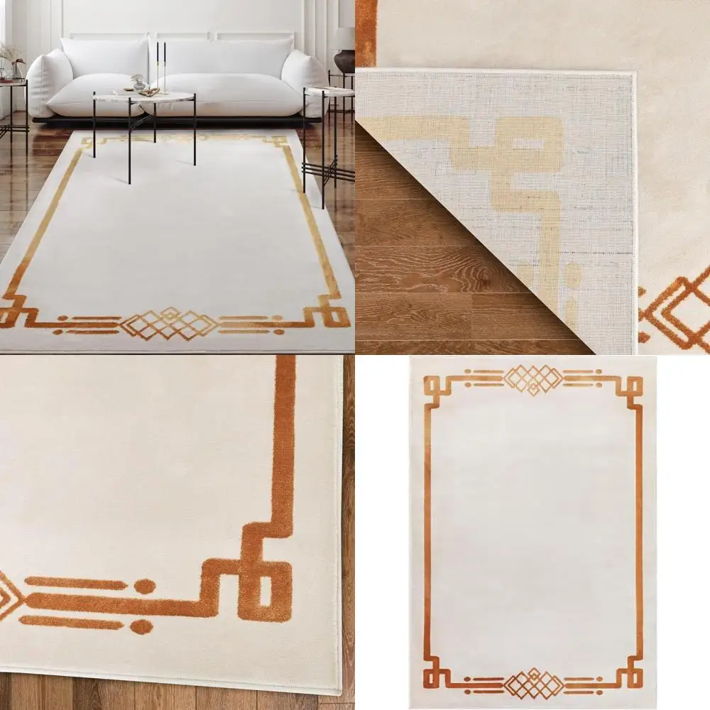 

Modern Babil Gold 6x9 Beige Area Rug with Bordered Design for Indoor Use