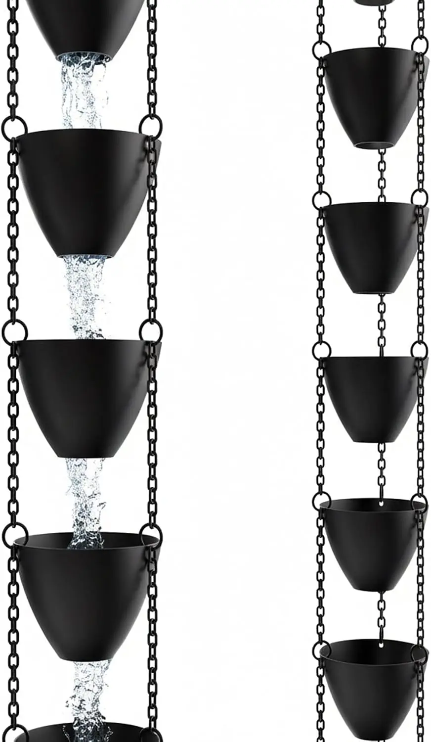 Decorative Rain Chains For Gutters Outdoor Weather Resistant Heavy Duty Downspout Chain Modern Patio Water Catcher Matte Black 9.5 Ft