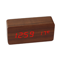 Wooden Square Desk Clock LED Digital Display Alarm Clock Temperature Display Clock for Bedroom Decoration Clock Brown