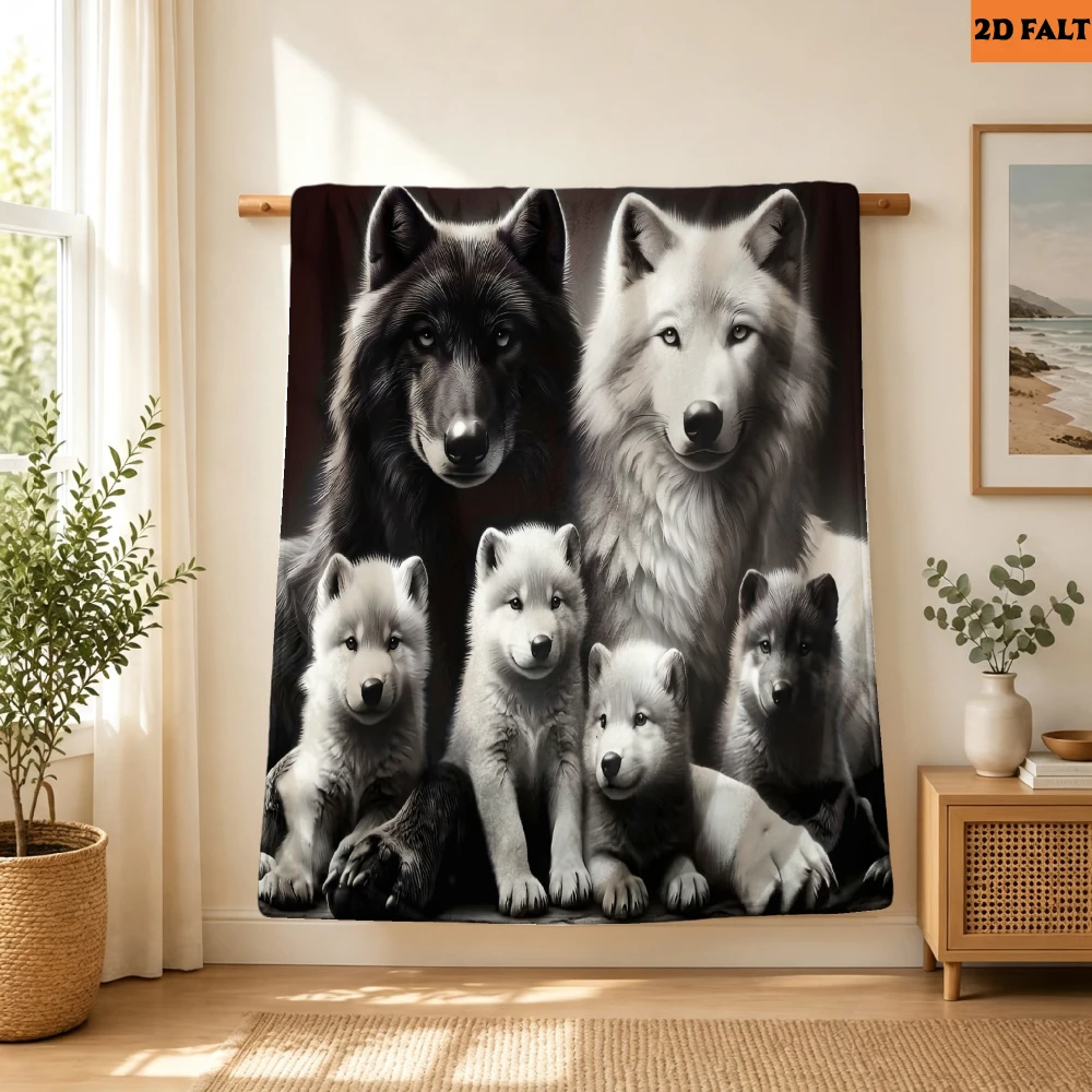 Realistic Wolf Family Portrait Throw Blanket Cozy Dog Wolf Art Home Decor Gift for Pet Lovers