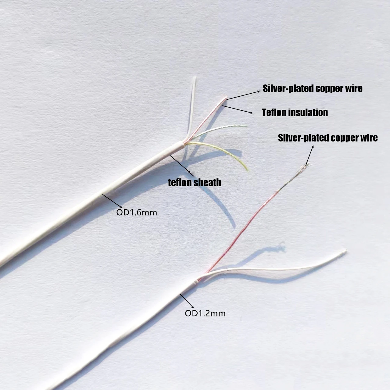 Superfine 2-core 4-core PTFE Silver-plated Sheathed Wire Telflon High Temperature Signal Cable Outer Diameter 1.2 / 1.6mm