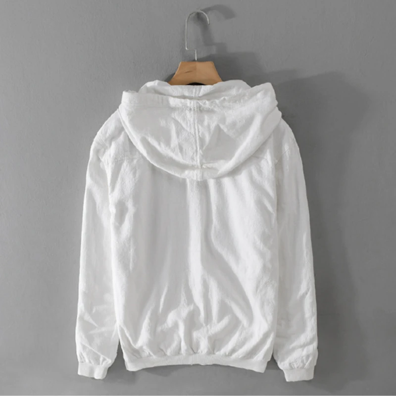 Spring and Autumn New Breathable Casual Linen Hoodies Jacket for Men Loose Simple Fashion Cotton Linen Men Clothing FY201