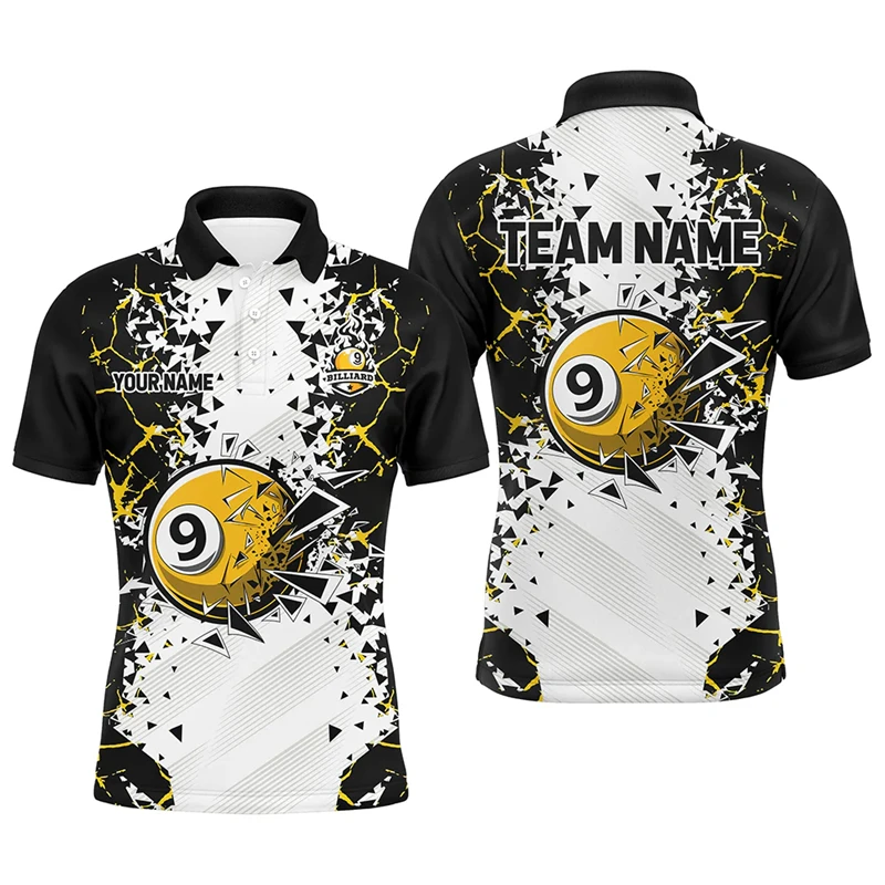 Fashion Billiards Pattern Polo Shirts For Men Summer Trend Custom Name 3D Printed Polo Shirt Loose Breathable Billiards Game Tee
