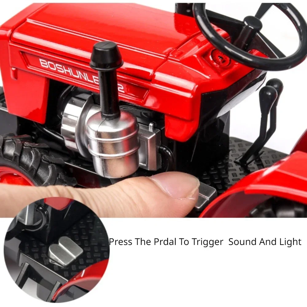 1/32 modelo de trator específico de fazenda, carro de brinquedo, corpo de liga, simulação de som, luz, coleção de veículos para meninos, presentes de aniversário