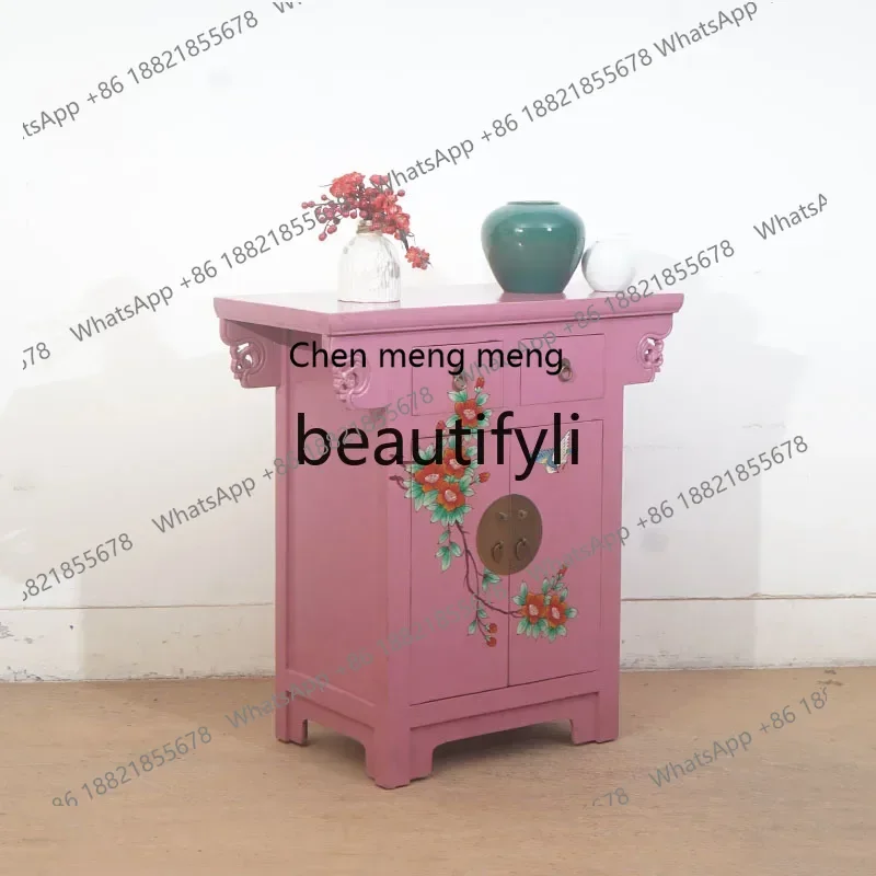 

zxqNew Chinese solid wood painted dining side cabinet retro storage living room display storage decorative cabinet