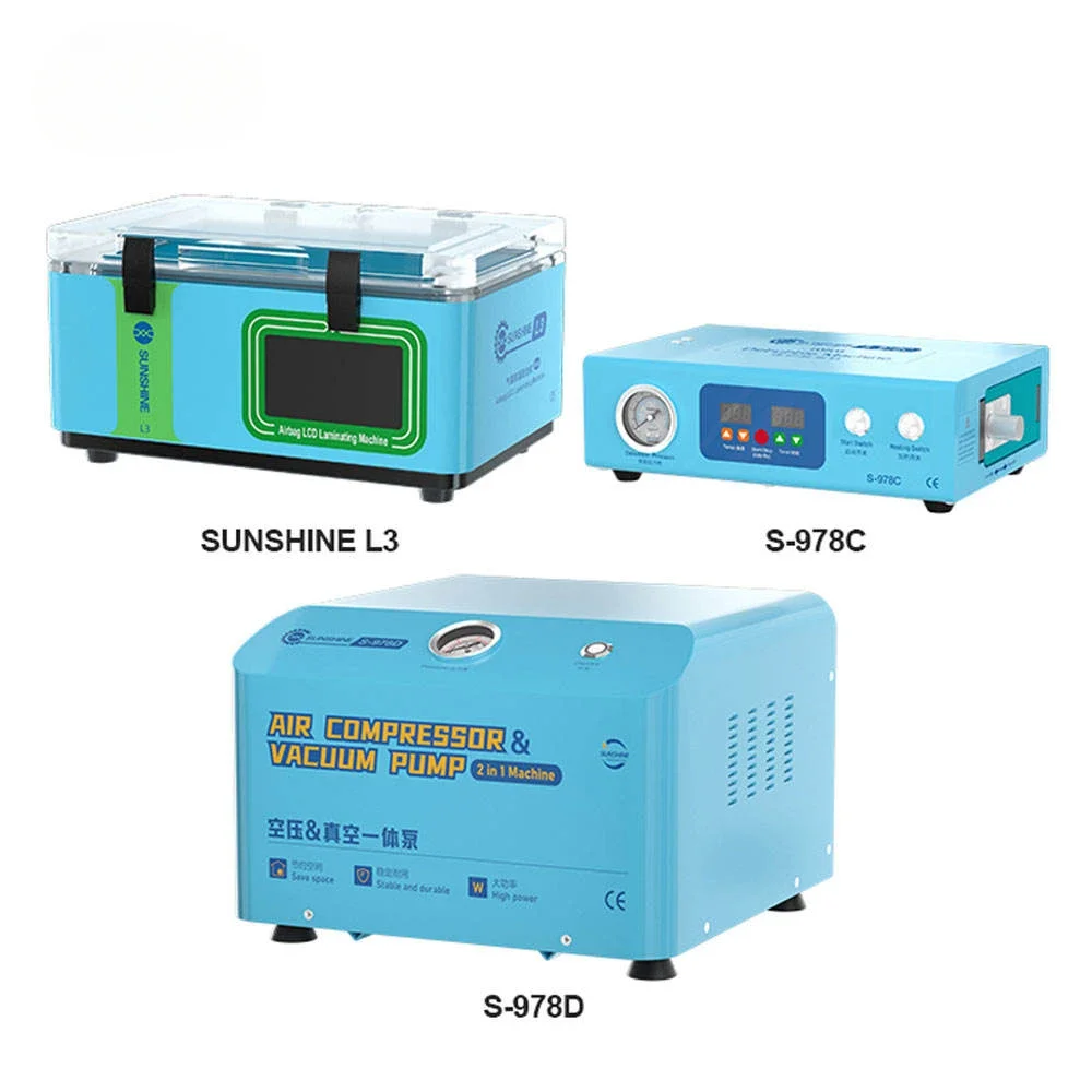 

7-дюймовый комбинированный комплект, 3 предмета, L3, мини-машина для ламинирования с ЖК-дисплеем, S-978C, пеногаситель, встроенный воздушный компрессор