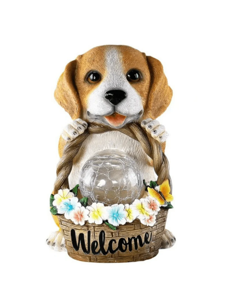 Garden Statue Resin Dog Figure Solar Energy Figurine Lighting for Patio Decor Ornament Outdoor Garden Lawn Decor