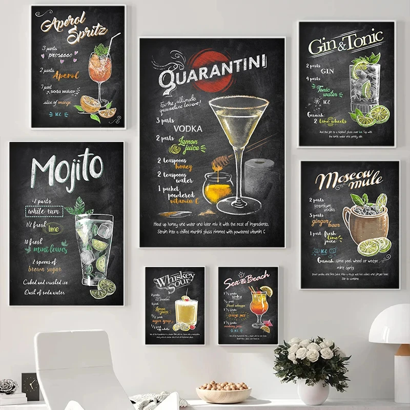 Vintage cóctel bebidas Daiquiri Mojito Gin tónico Bar Pub arte cartel lienzo pintura pared impresiones imagen sala de estar decoración del hogar