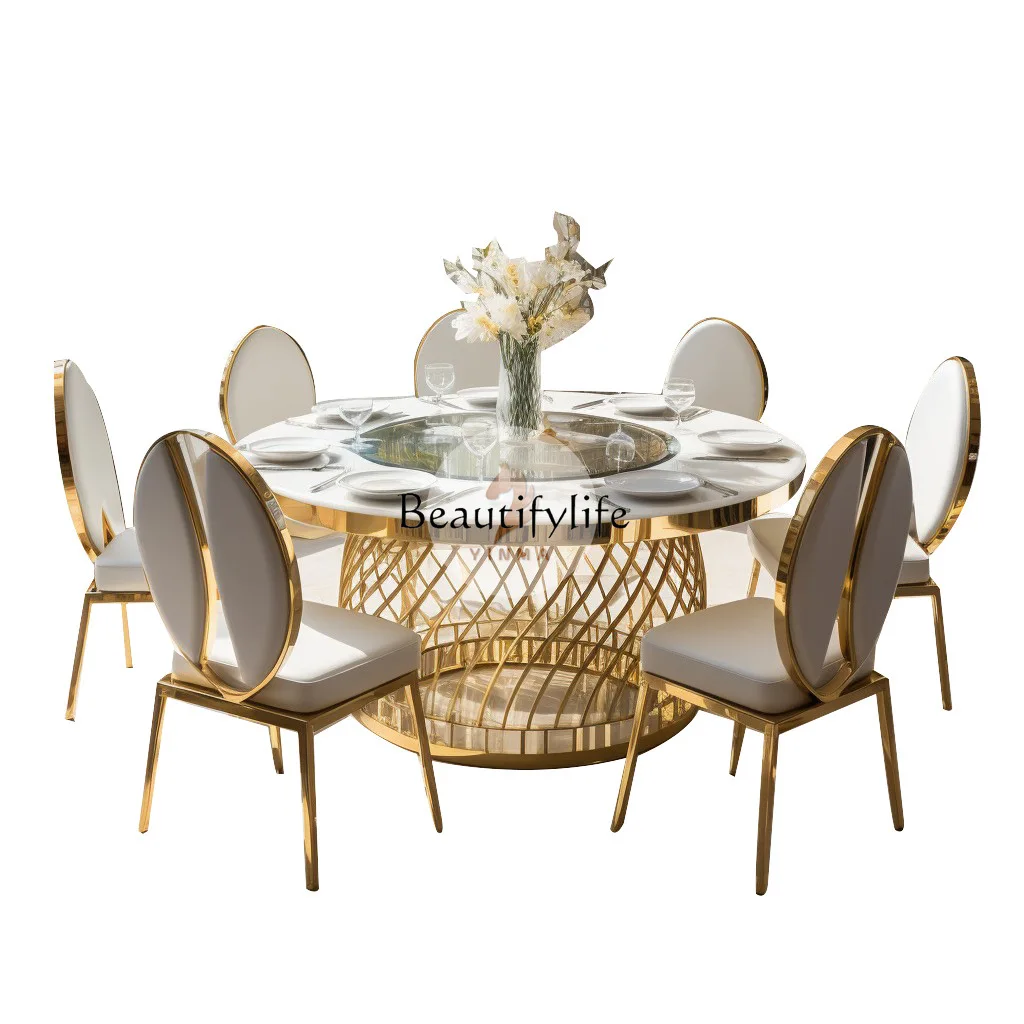 Stainless steel oval table electroplated titanium gold tempered glass countertop light luxury combination dining table