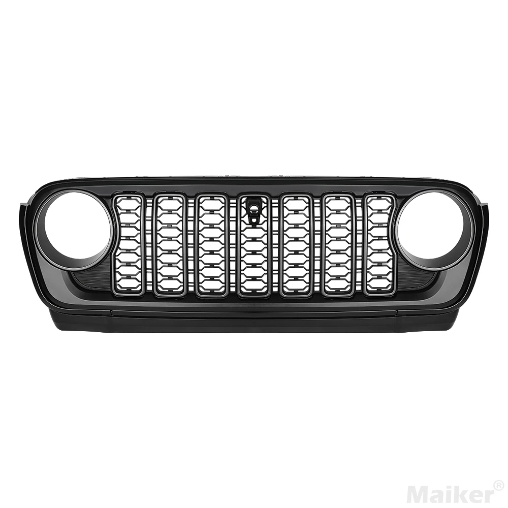 Front Mesh Grille Grid Grill for 2018-2024 Jeep Wrangler Rubicon Sahara Sport JL/JT Grill With Camera Hole Black Plastic