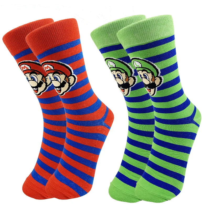 

New striped couple mid-calf socks for Mario men's cotton socks - simple, fresh and casual socks