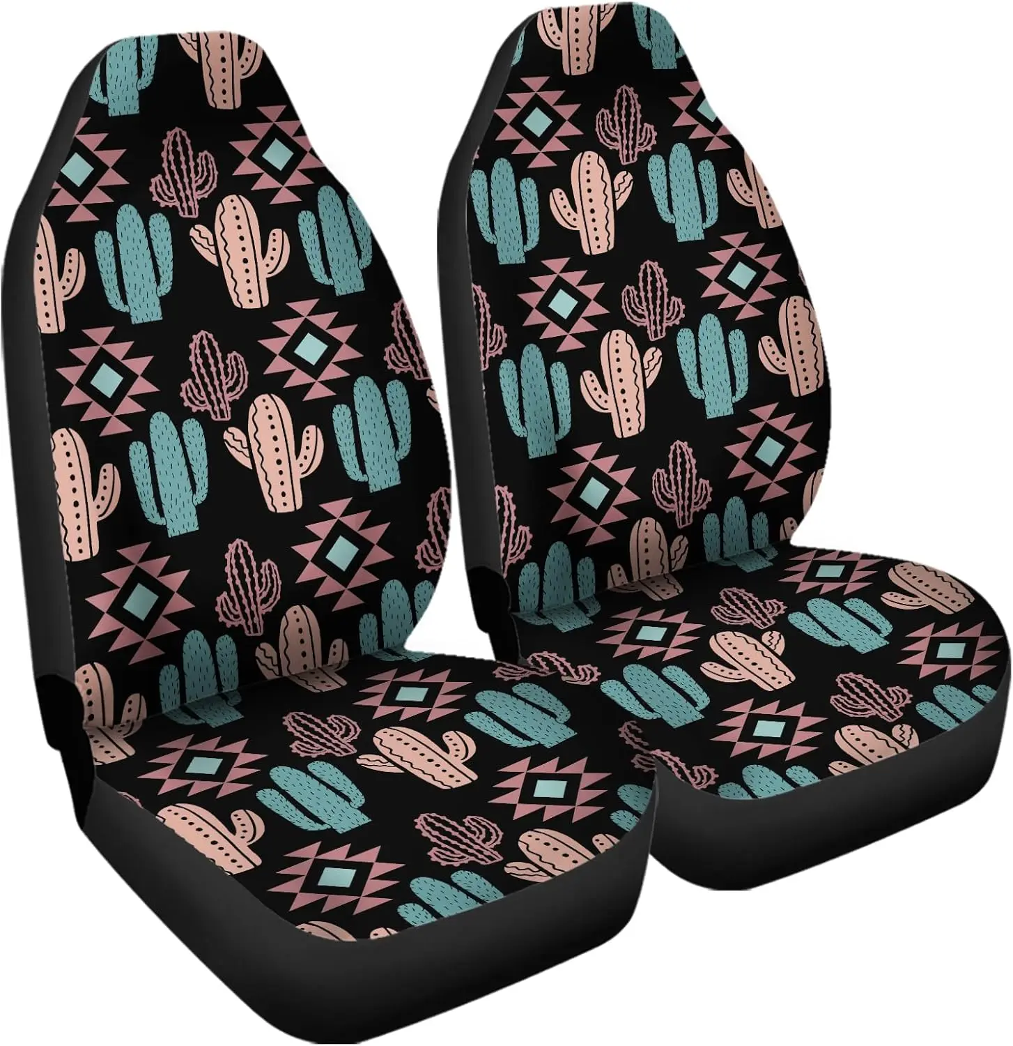 Aztec Southwest Cactus Print Front Only Seat Cover, Vehicle Seat Protector Car Covers for Auto Accessories Set of 2