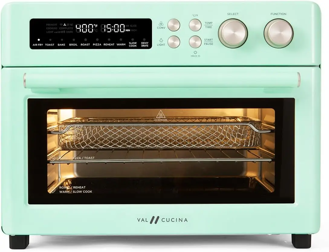 Horno de convección de encimera Extra grande, Combo 10 en 1, tostada de 6 rebanadas, sartén para hornear de esmalte, fácil de limpiar con libro de recetas, Color verde