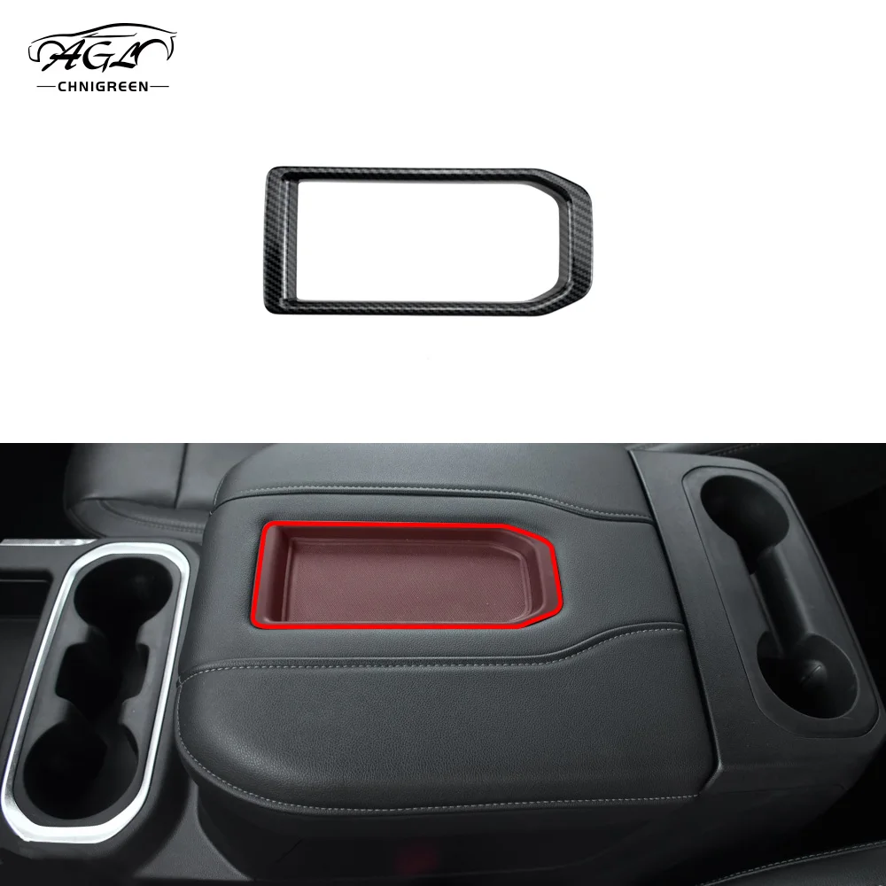 ABS Carbon Fiber Color Armrest Box Trim Cup Holder Cover for Chevrolet Silverado GMC Sierra 2019-2021