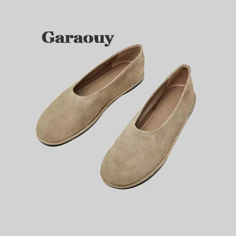 Garaouy 2024 Brand Design Genuine Leather Women Shoes Loafers Cowhide Suede Flat Shoes Women 2024 Casual Solid Slip Shoes Woman