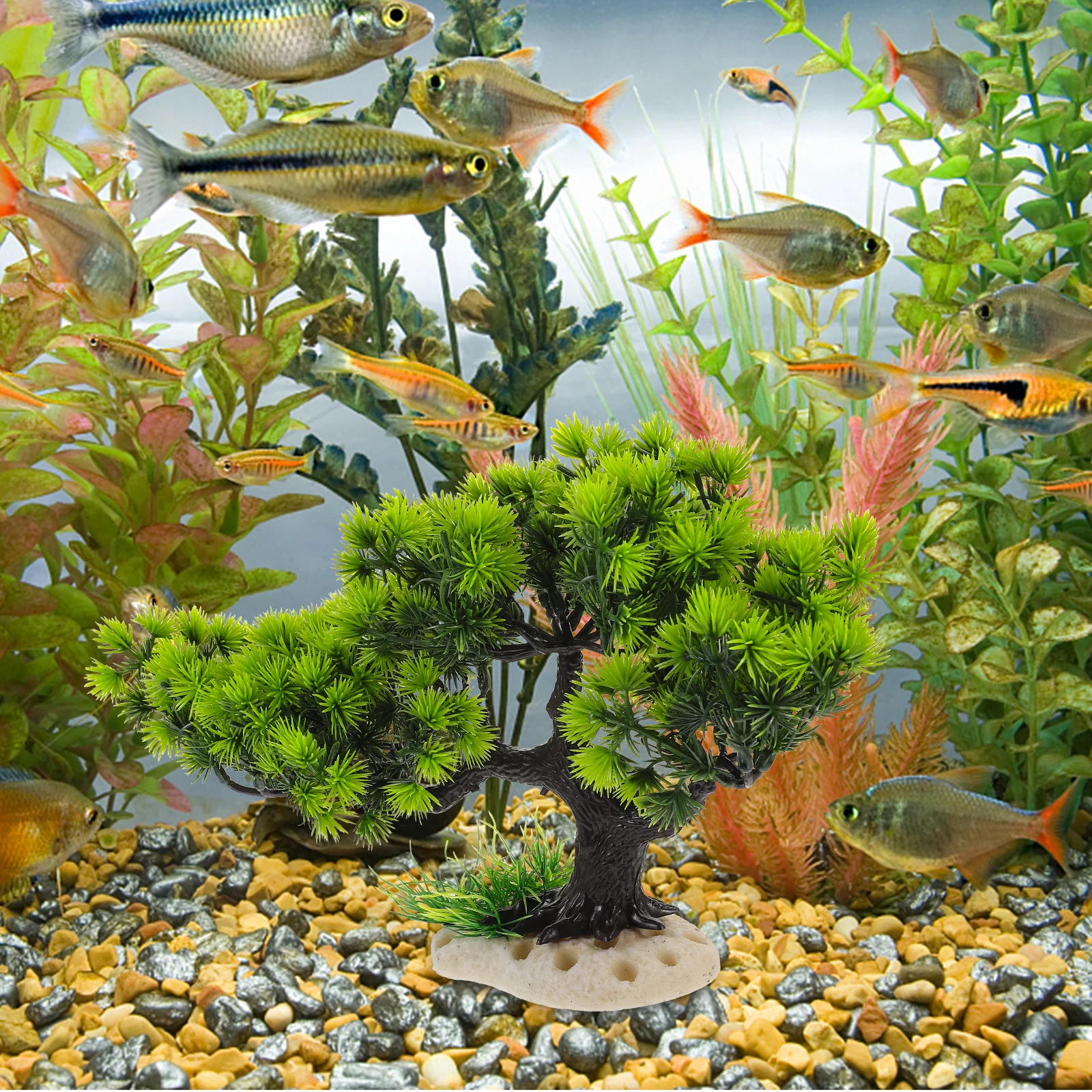 

Aquarium Bonsai Tree Full Green Artificial Pine Ornament for Fish Tank Decor Resin Aquatic Landscape Simulation Decoration Item