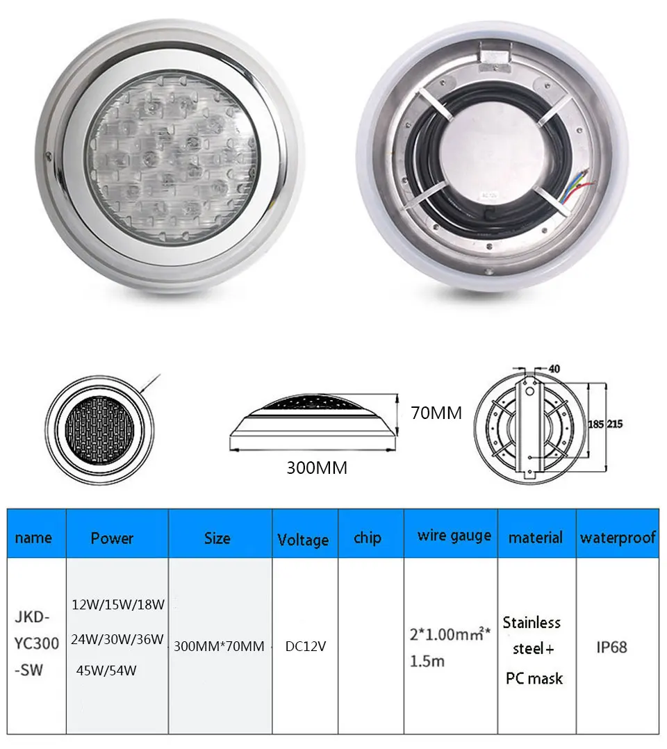 Imagem -02 - Lâmpada para Piscina 12w 15w 18w Ip68 à Prova Dágua ac dc 12v Área Externa Rgb Submersa Lagoa Luz Holofote