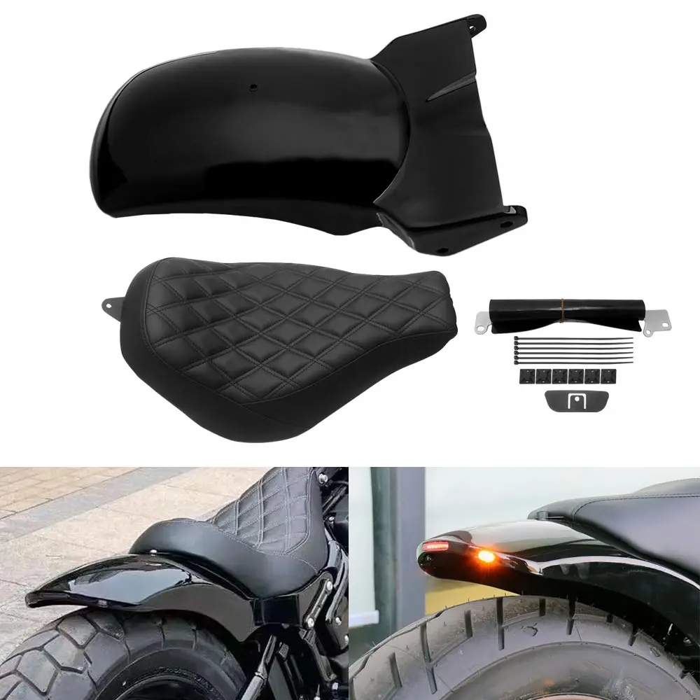 

For Harley Softail Street Fat Bob Low Rider Slim Sports Glide 2018-2023 Motorcycle Solo Driver Seat and Rear Fender Mudguard Kit