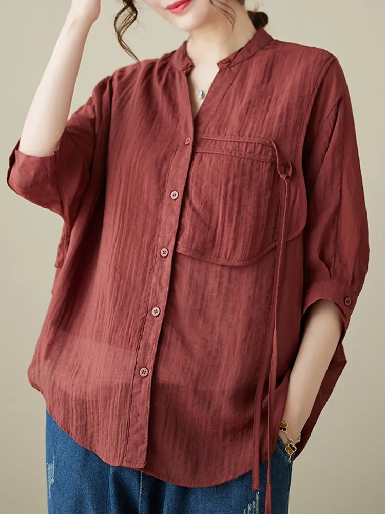 Women Summer Casual Shirt New Arrival 2023 Simple Style Solid Color Loose Comfortable Female Half Sleeve Tops Shirts B2873