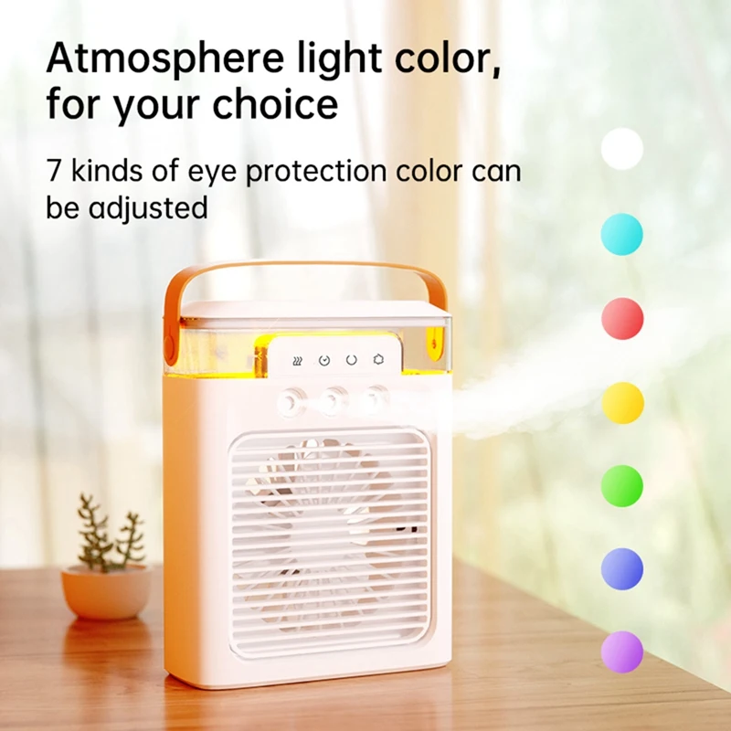 Portable Air Conditioner Cooling Fan Mini Evaporative Air Cooler With 7 Color LED Light 3 Nozzles For Desk Nightstand