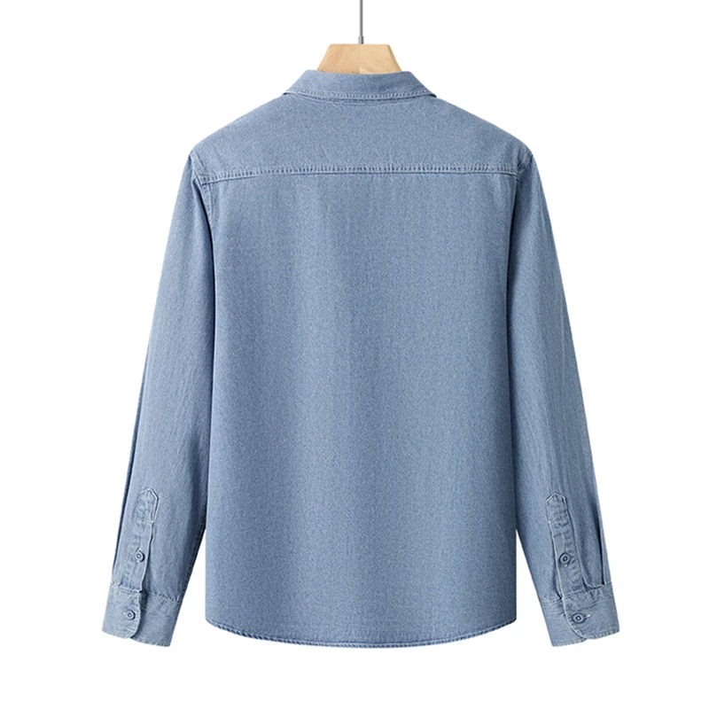 Fashion Pockets Long Sleeved Denim Shirts for Man 2025 New Single Breasted Lapel Collar Casual Jean Shirt Tops