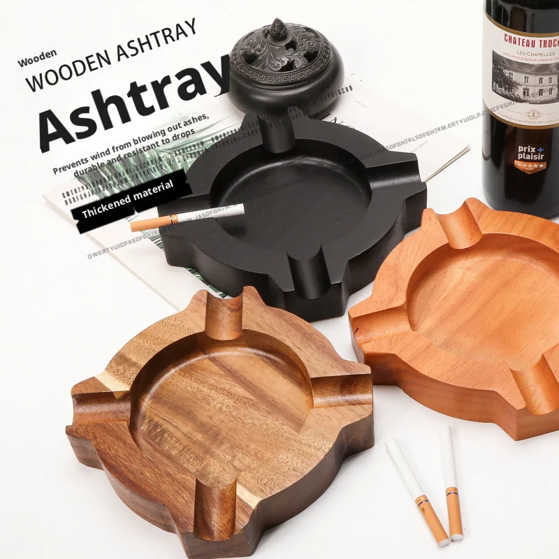 Wooden Cigar Ashtray with Fixed Groove, Solid Wood Desktop Decor Storage Ornament Home Household Gift