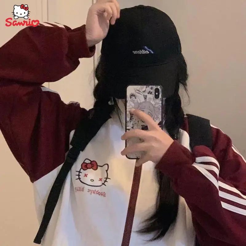 Kuromi Hello kitty Casual Zipper Jacket Anime Cartoon Sanrio Sports Clothing Cinnamoroll Loose Long Pants Student Baseball Suit