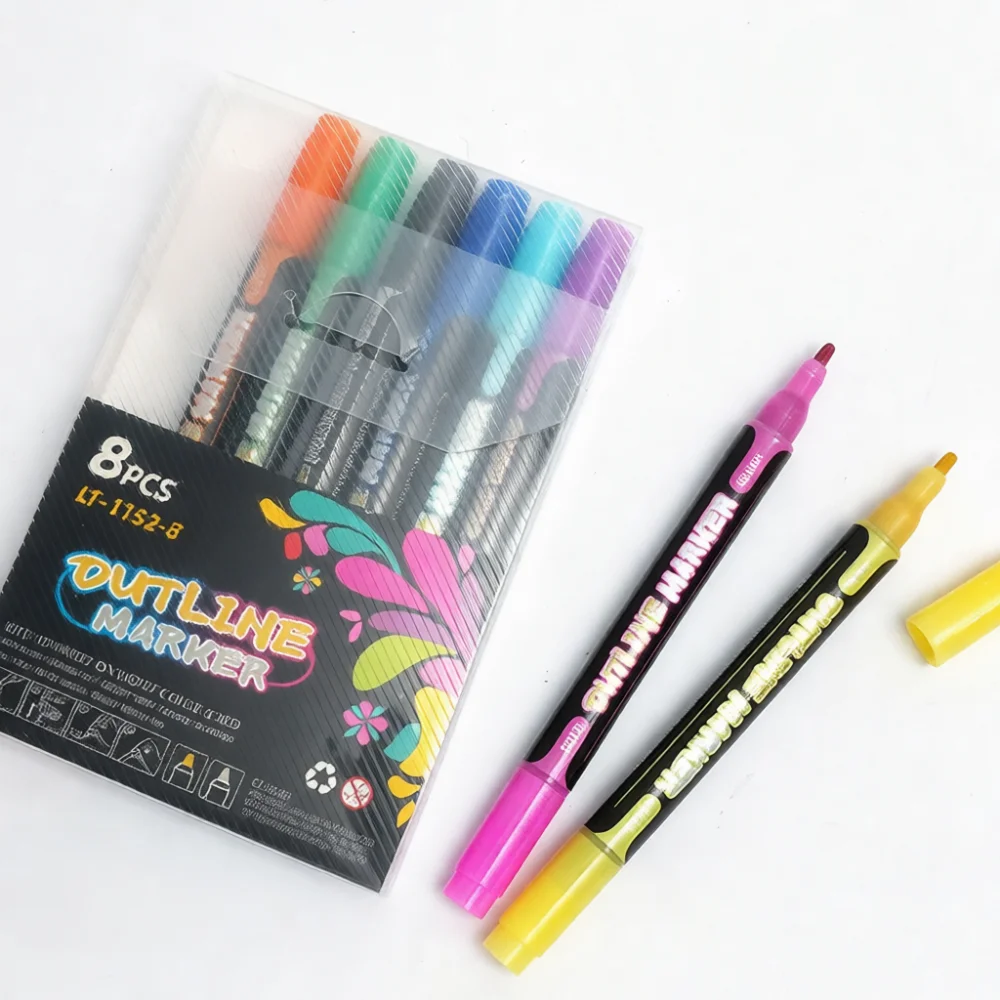 Automatic Self Outline Markers Metallic Glitter Pens For Creative Art Drawing Writing Scrapbook Journal School Gift