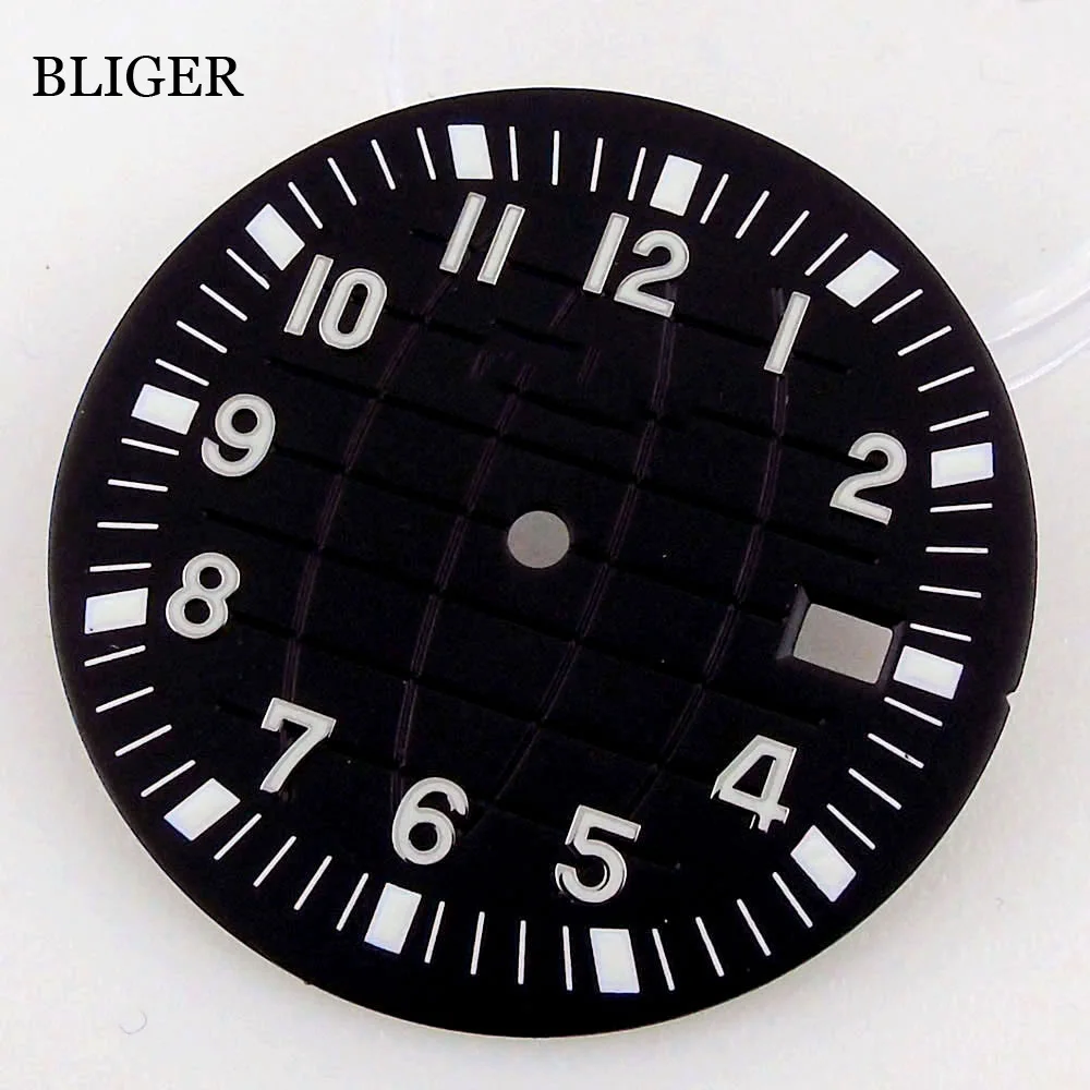 BLIGER 33mm Watch Dial Luminous Fit NH35 NH35A Movement Date Window Red Blue Black Green Earth Pattern Watch Parts