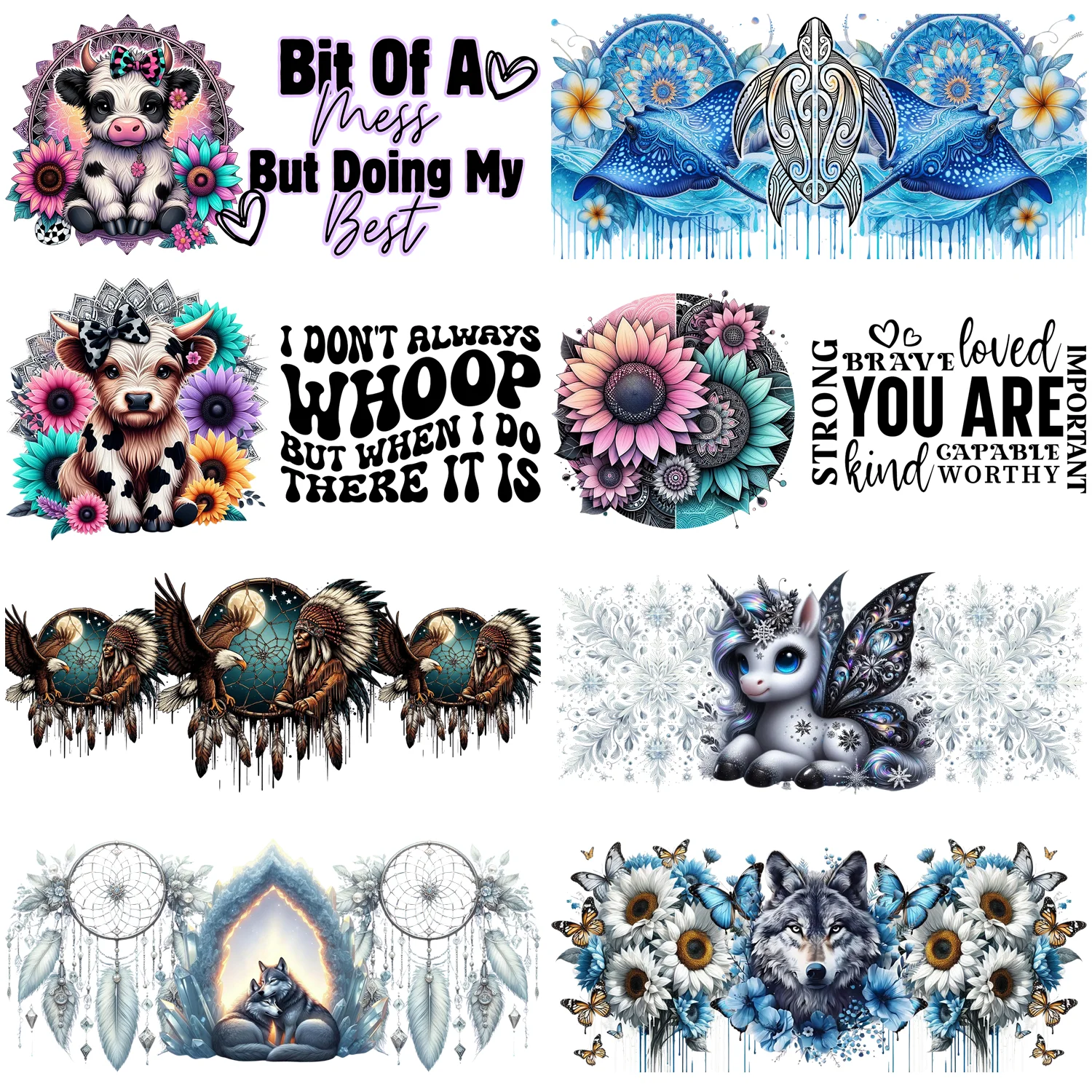Animal Quote Words 16oz UV DTF Sticker Cups Wrap Transfer Sticker Personalize Pattern DIY Sticker Hybrid Design Cup Wraps