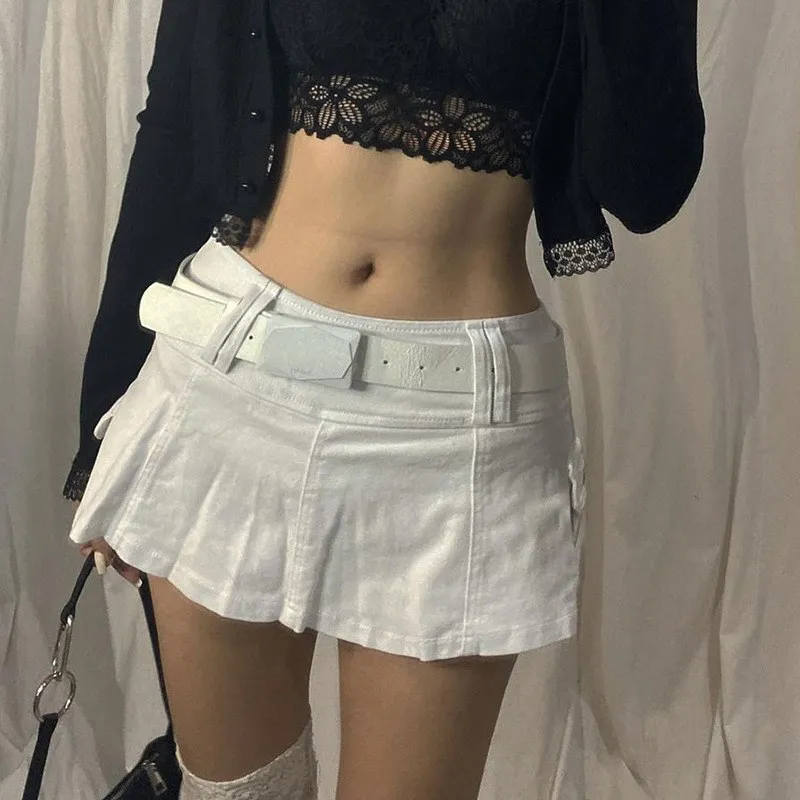 Goth Pastel Micro Skirts Low Rise Black ​Pocket Patchwork A-Line Skirt Aesthetic Outfit Vintage Harajuku Streetwear Style y2k