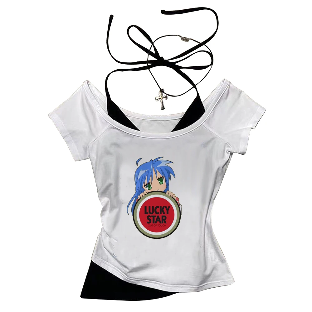 Lucky Star Otaku cropped top shoujo anime y2k graphic clearance sales top tees alternative  cheap streetwear meme scene