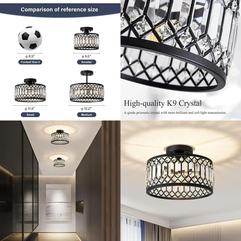 

Modern Semi-Flush Ceiling Light, 1-Light Round Fixture for Kitchen, Hallway, Bedroom, and Laundry Room, 11.4 Inch