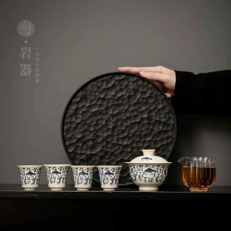 Elegant Half Color Osmanthus Pattern Tea Set Creative Ceramic Cover Bowl for Office Use Light Luxury Style High Quality