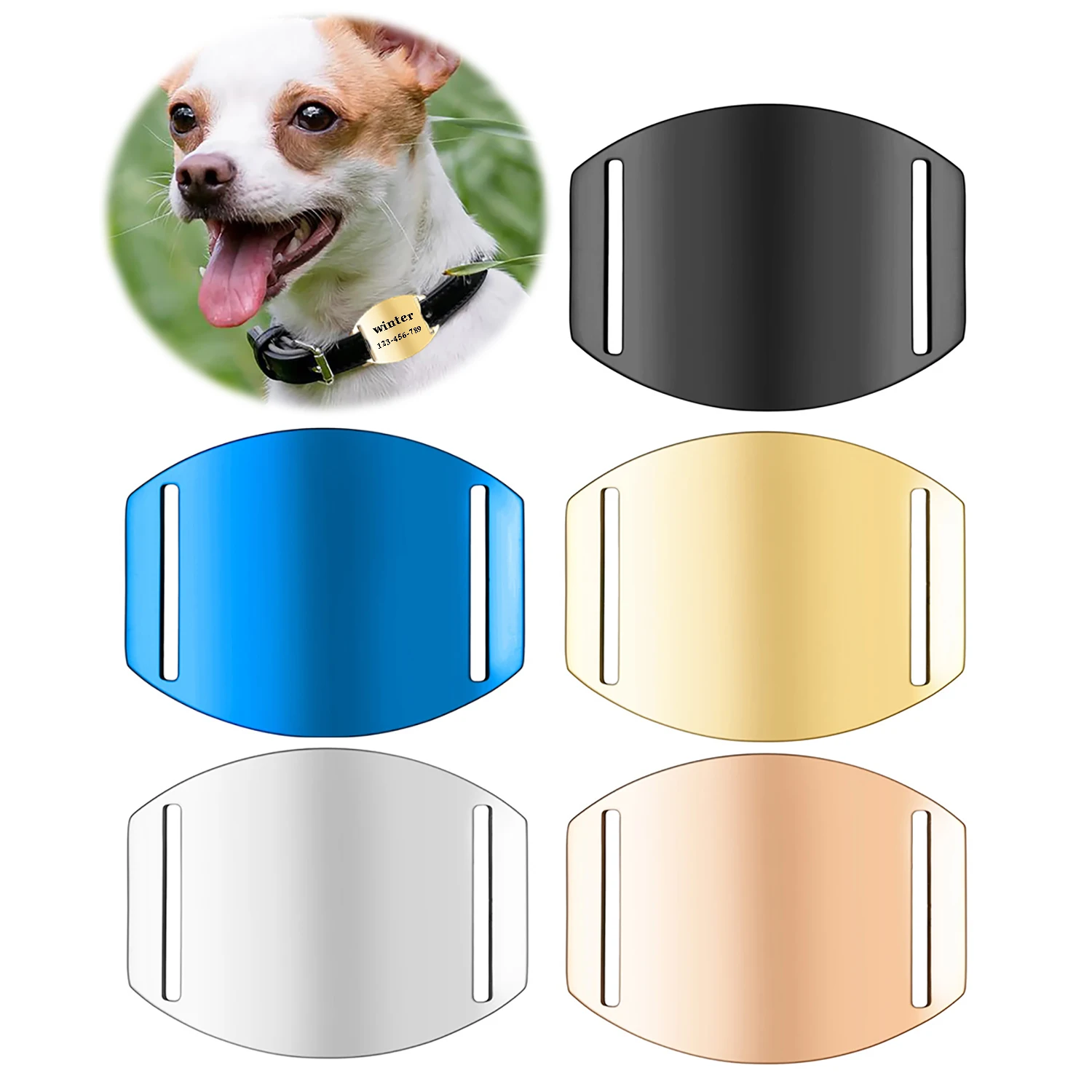 1pc Mirror Polishing Curved Stainless Steel Blank Dog Tag for DIY Pet Collar Pendant Cat Dog Anti-Lost Products