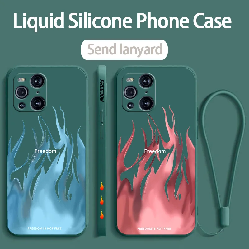 INS Fashion Flame For OPPO Reno 10 8T 8 7Z 7 6 5 2Z Find X5 X3 X2 Neo Lite Pro Liquid Left Rope Soft Phone Case