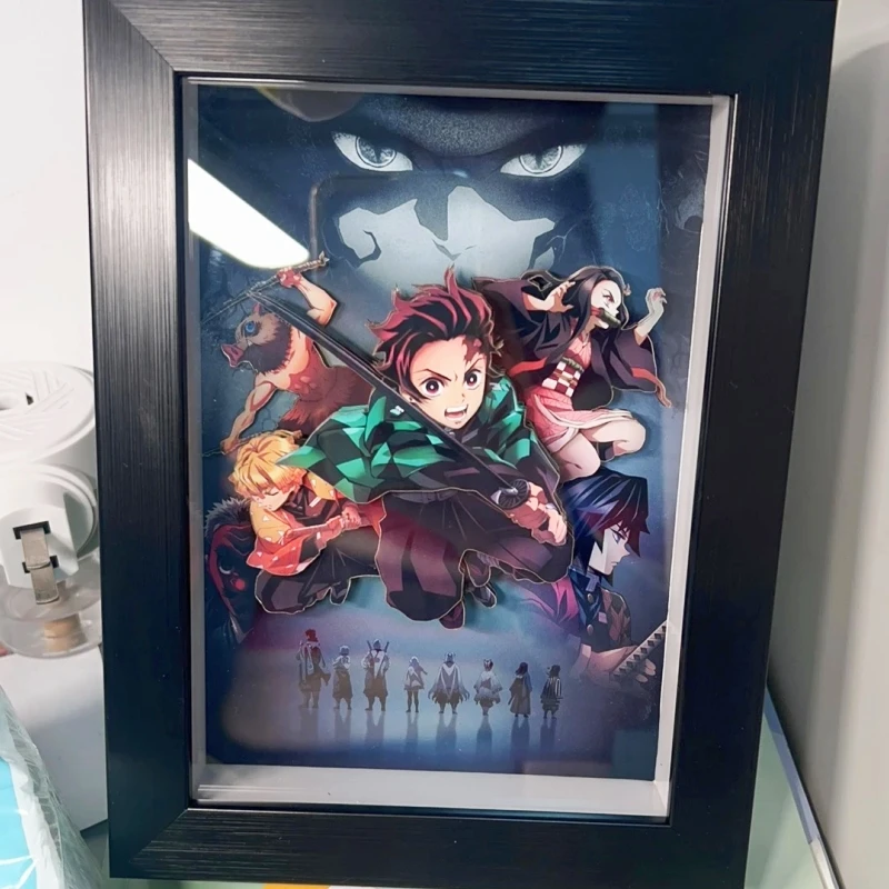 

Hot Anime Demon Slayer Kamado Tanjirou Kanroji Mitsuri Cosplay 3D Stereograph Cartoon Layout Photo Frame Decorative Picture Gift