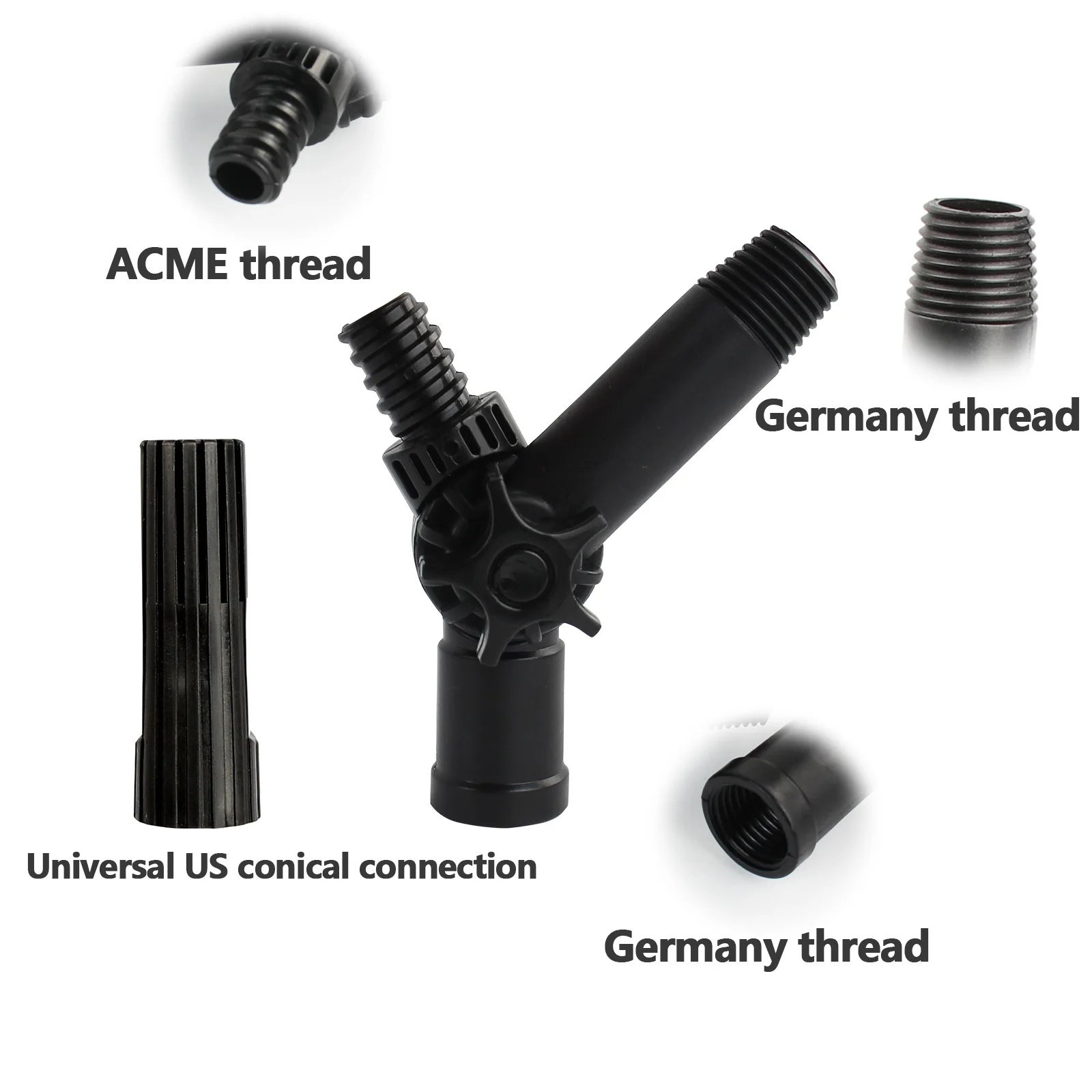 Angle Adapter with 3-Arms for Extension Pole Hinge Tip Direction Adjustable Device with Standard Germany Thread Tip