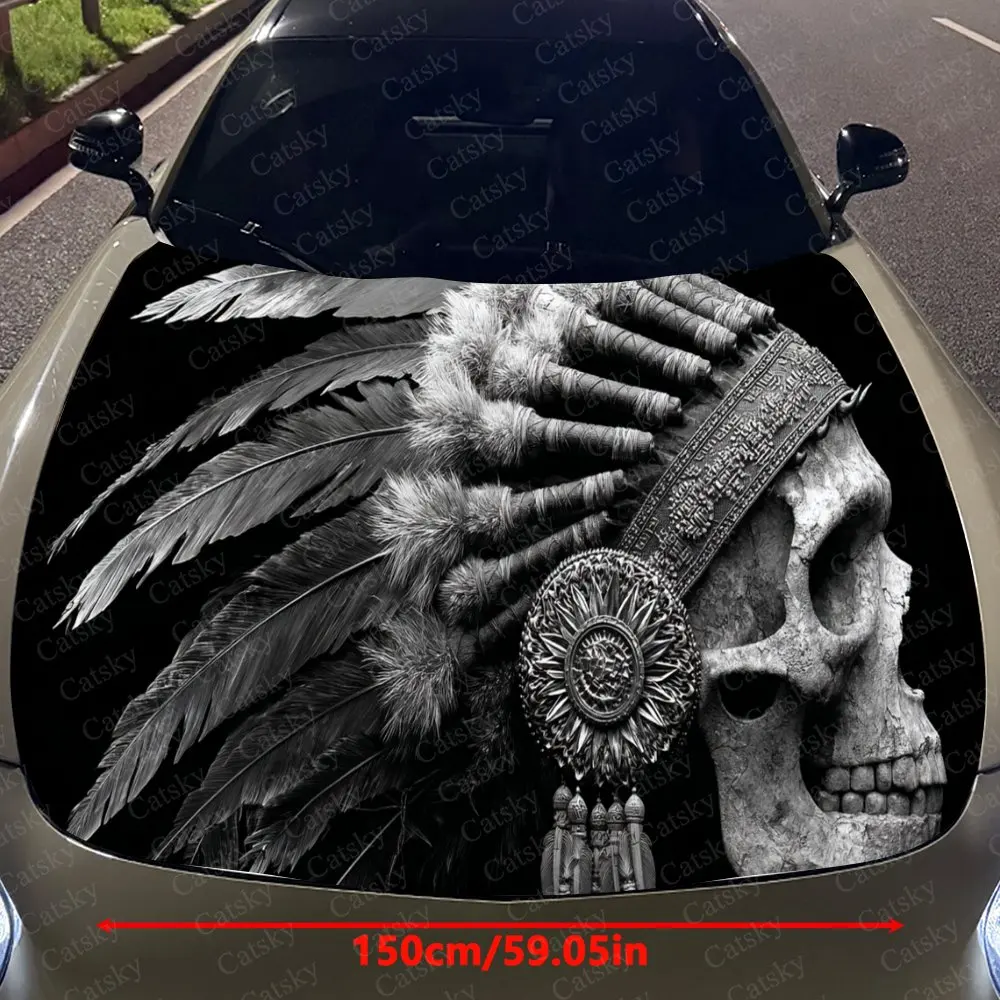 Trendy Native Skull Auto Cover Sticker, Waterproof and Self-adhesive Auto Hood Decal, Auto Vinyl Wraps, Cool Car Exterior Decal,