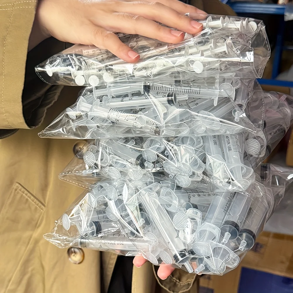 50Pcs Syringes + 50Pcs White Caps, Available in 4 Sizes: 1ml, 3ml, 5ml, 10ml, Liquid Syringes, Laboratory Supplies, Industrial Use, Also Suitable for Feeding Small Animals, Transferring Liquid Ink, Applying Glue, and Watering Plants view 6