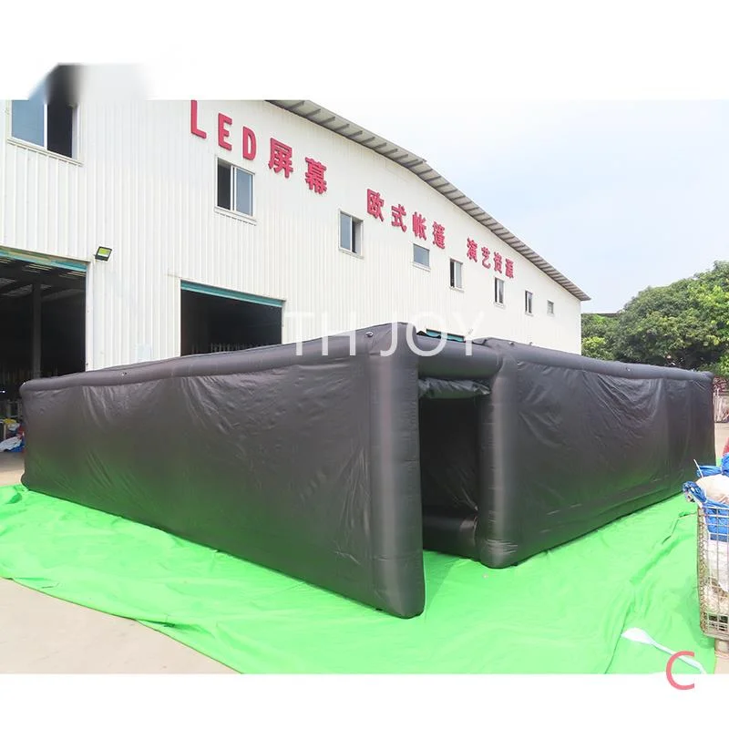 Casa assombrada inflável gigante 9x9x2m, portátil, preto, para atividades ao ar livre, laser tag, com tampa