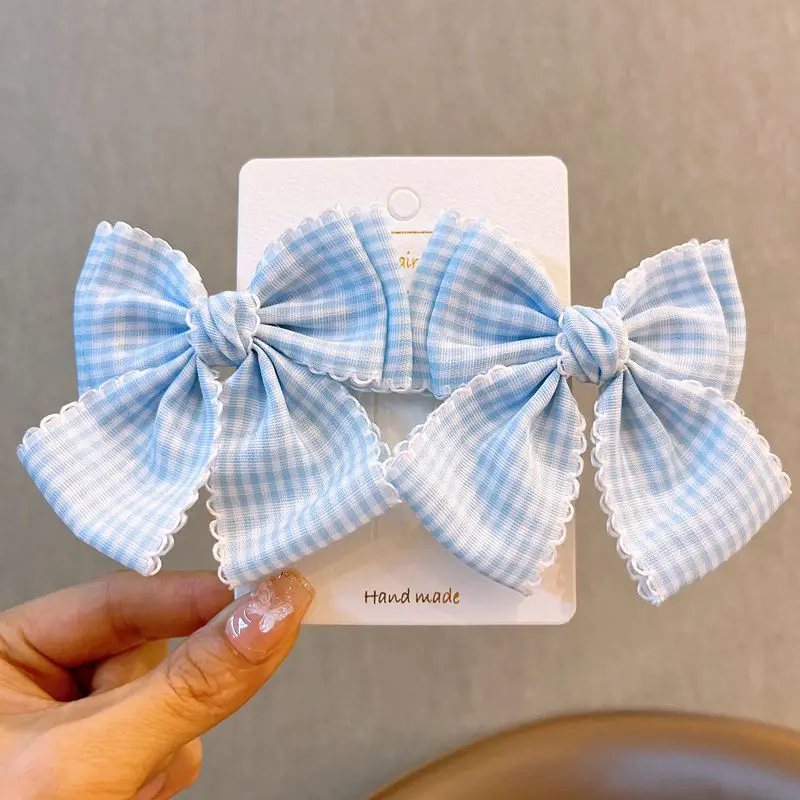 2 Pcs Women's Hair Clips Pack Bow Plaid Lace Versatile Fashionable Cute Sweet Hair Clips Kawaii Lolita Hair Accessories Children image 3