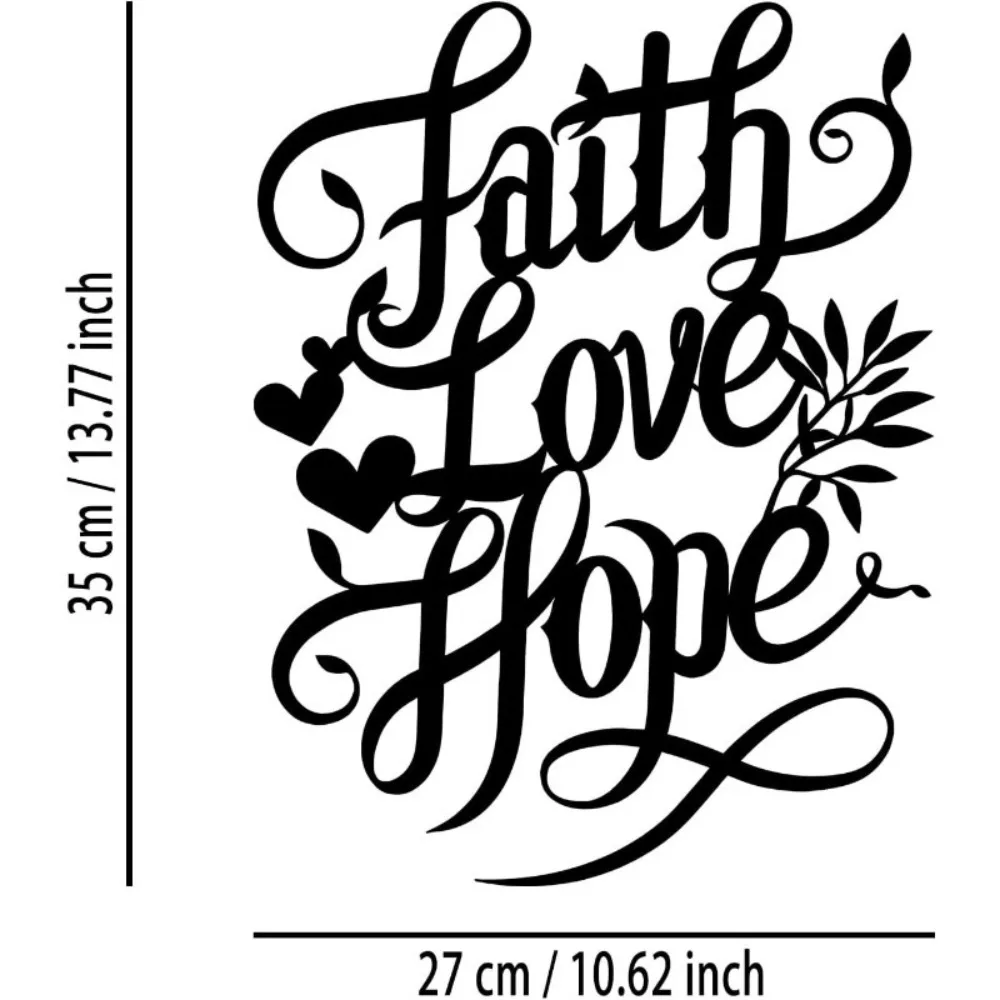 1PC Black Metal Faith Love Hope Wall Art, Inspirational Sign for Living Room Bedroom Office