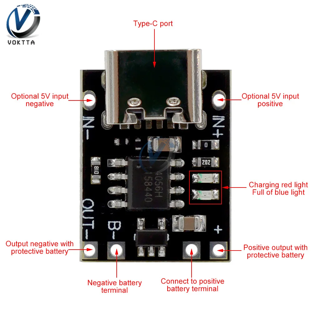 Scheda di protezione del caricabatteria al litio 3.7V/4.2V 1A scheda del caricabatteria dell'interfaccia USB di tipo C modulo del pannello di ricarica rapida