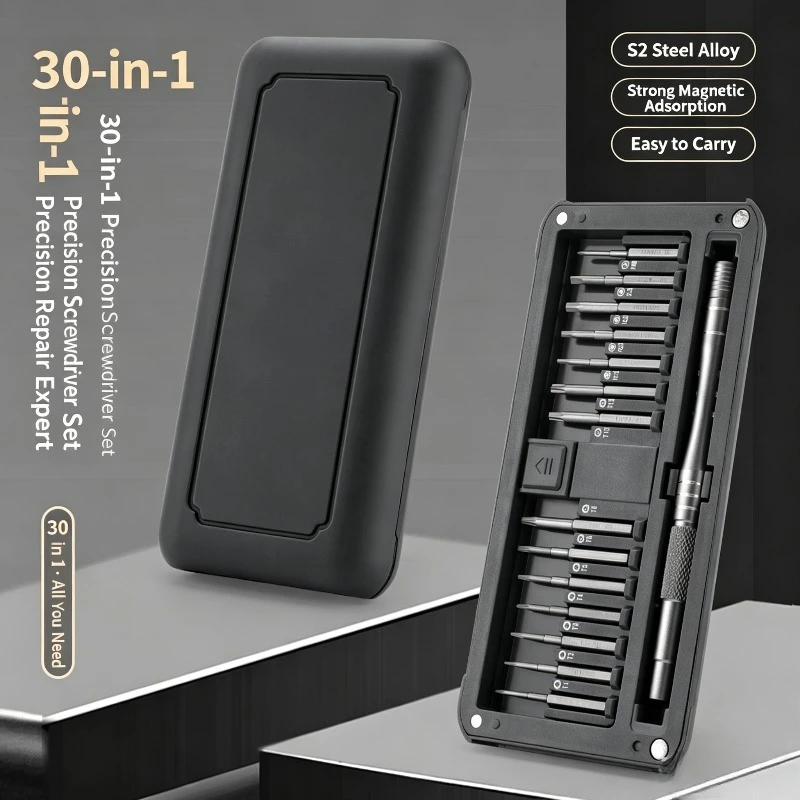 Professional 30Pcs Precision Screwdriver Set with Strong Magnetic Bits S2 Alloy Steel Portable Compact Repair Tool Box