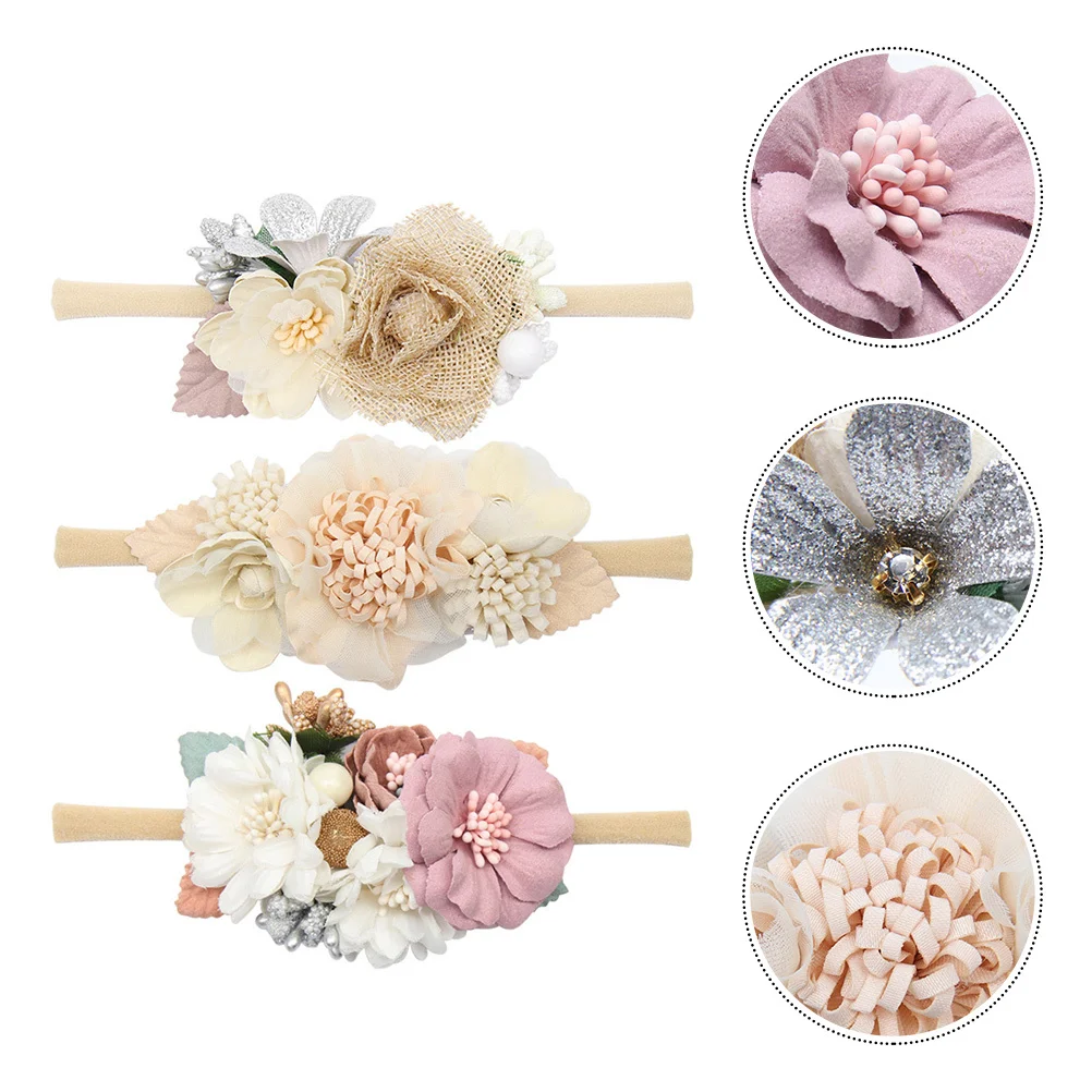 

3Pcs Flower Hair Bands Stylish Decorative Toddler Headbands Photo Props Kids Floral Headwear Baby Hair Accessories